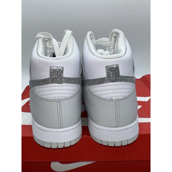 DMG Box Nike Dunk High 'Silver Glitter Swoosh' White Sneakers, Wmn 10 FJ4578-100 - Picture 5 of 12